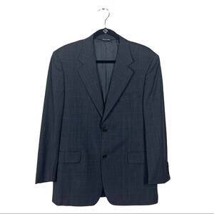 Barneys New York Grid Print Wool Notch Collar 2 Button Blazer Gray Blue 40 S
